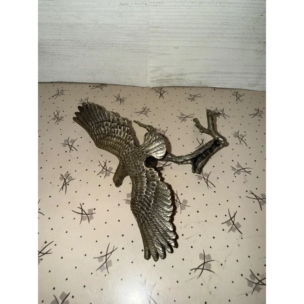 Vintage Brass Eagle Figurine‎ Perched on Branch Soaring Bird Statue Bronze Tone
